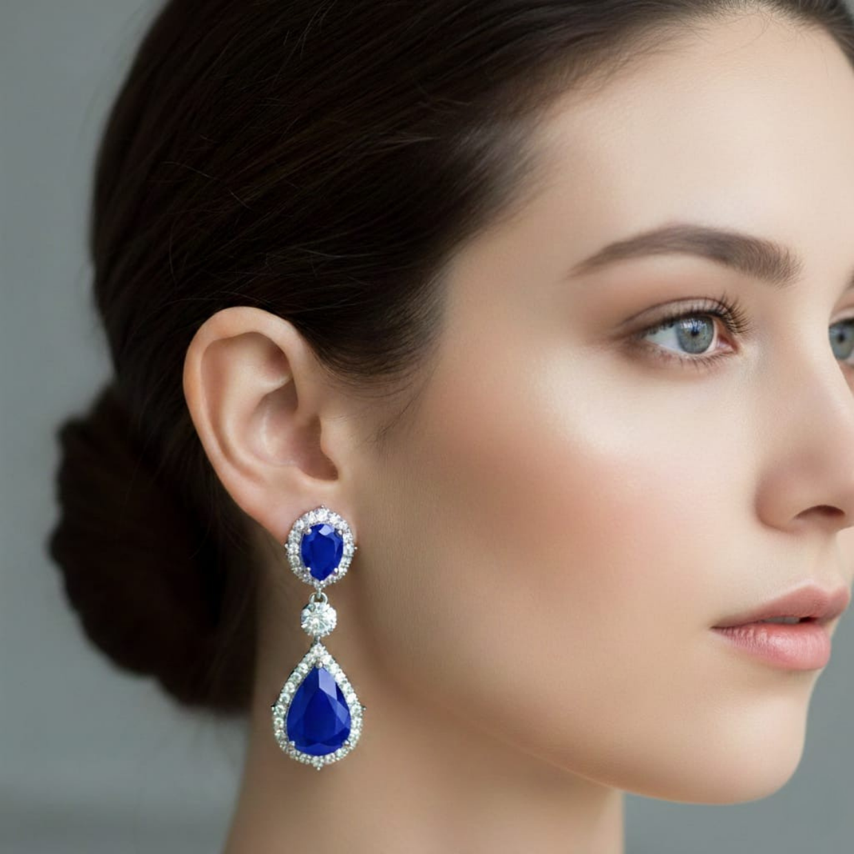 Silver Drop Earrings (Black or Blue)