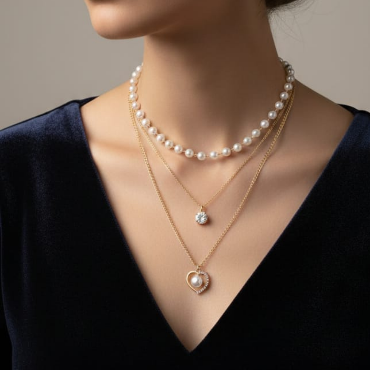 Elegant Pearl Layered Necklace Set with Gold Chain – Luxury Party Wear Jewelry for Women