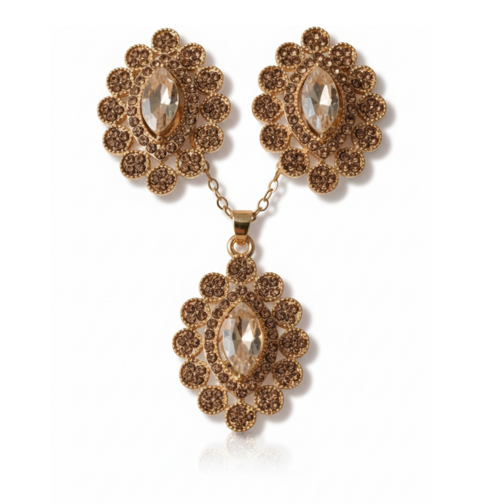 Luxury Gold Pendant Set with Earrings – Elegant Bridal & Party Wear Jewelry