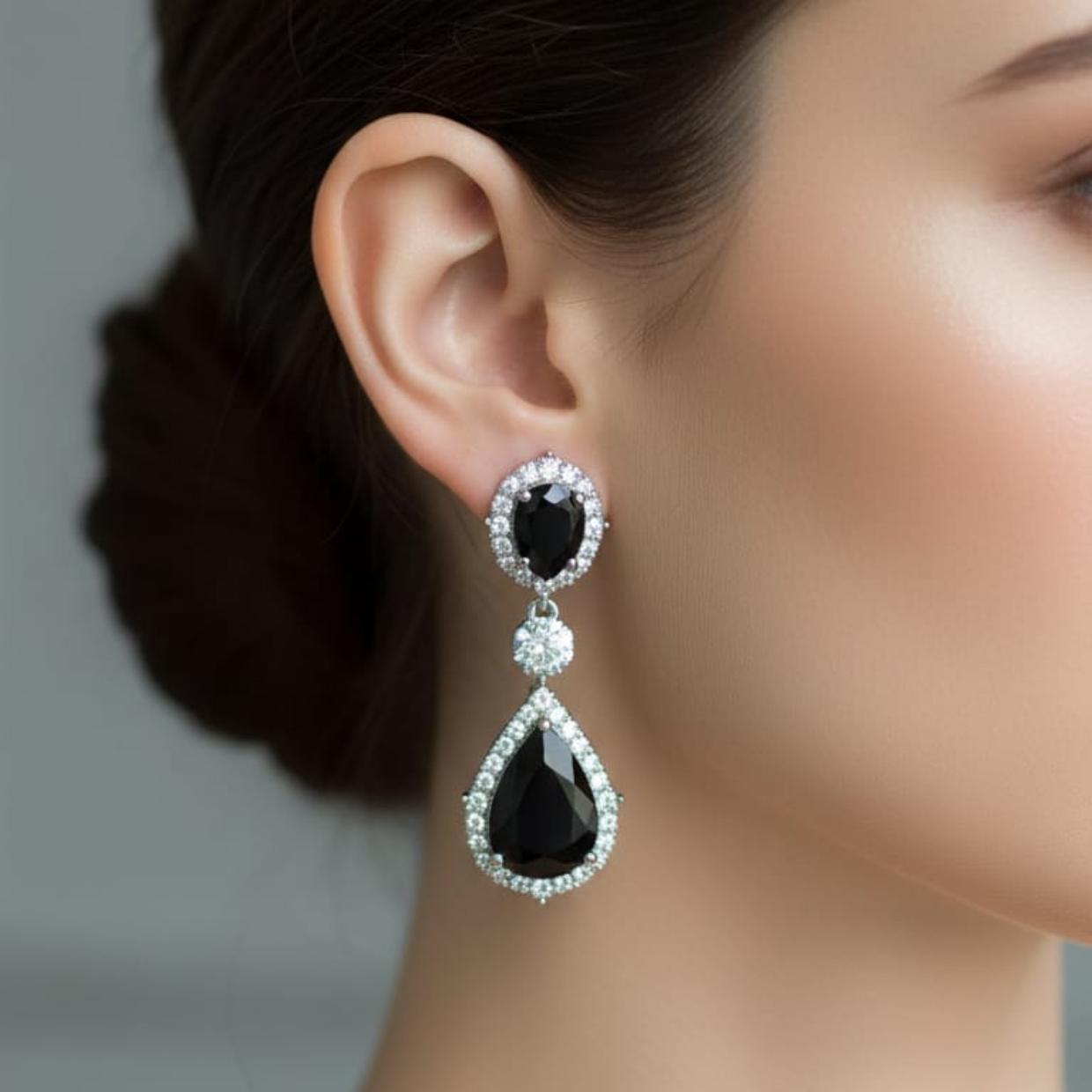 Silver Drop Earrings (Black or Blue)