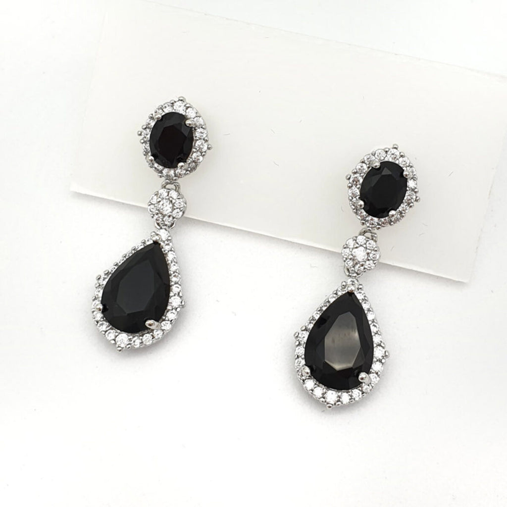 Silver Drop Earrings (Black or Blue)