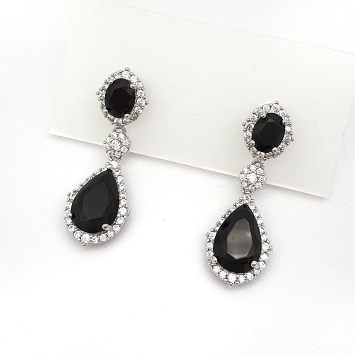 Silver Drop Earrings (Black or Blue)
