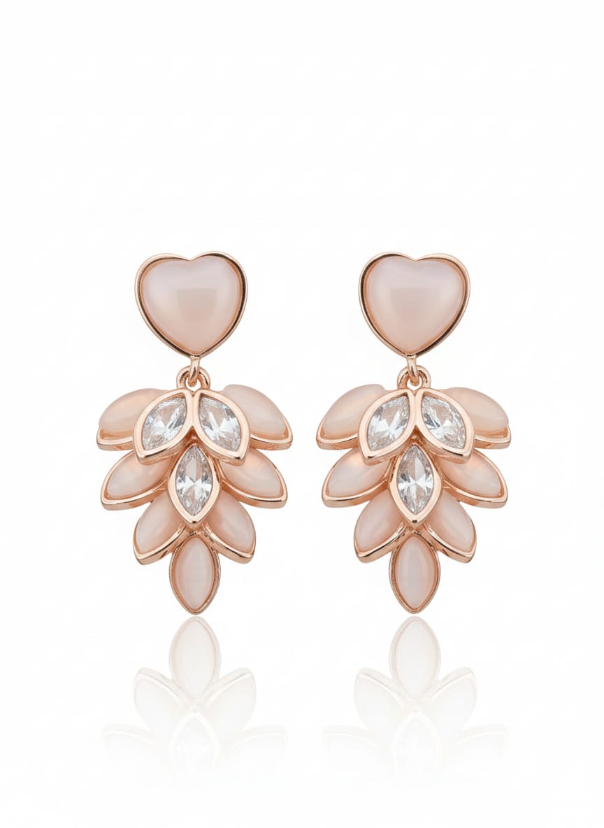 Rose Gold Floral Drop Earrings for Women – Elegant Party Wear Jewelry